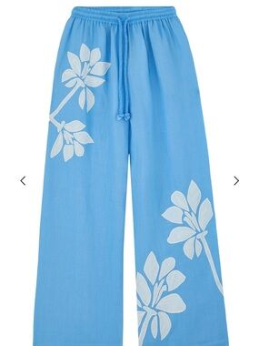 Wide Leg Floral Print Pants in Cerulean